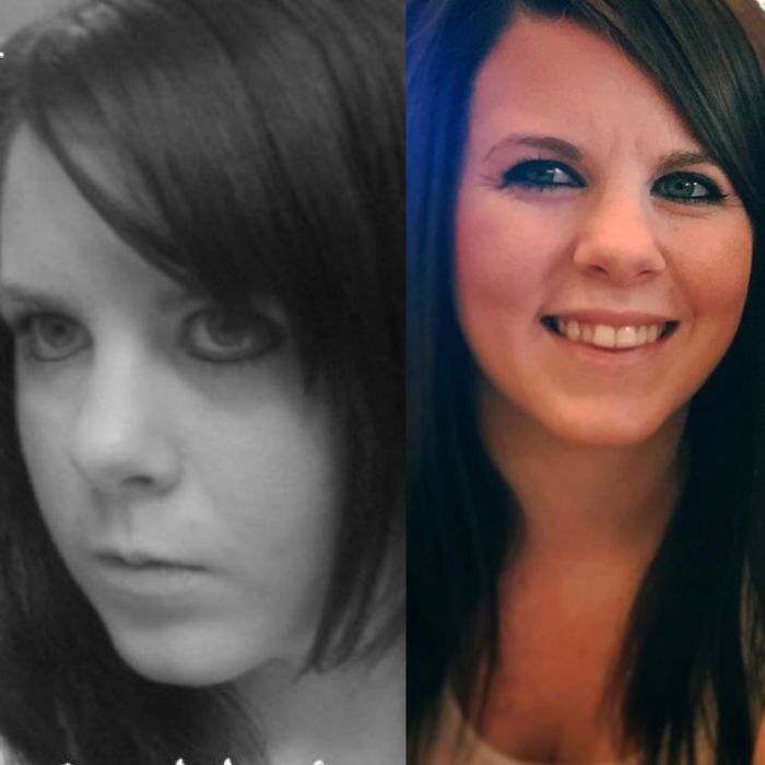 Left Side: 16 Year Old Self Thinking I Was Hardcore Emo. Right Side: 26 Year Old Self Happily Married And A Mom Two Beautiful Girls!