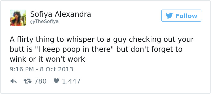 Tweet about dating humor with a flirty punchline involving a unique whispering strategy.