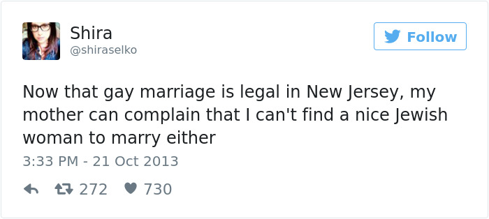 Funny tweet about dating struggles and marriage laws by user Shira.