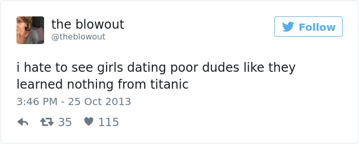 Tweet humorously compares dating to lessons from Titanic.