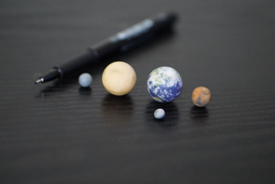 Tiny Mercury, Venus, Earth, Mars And Moon