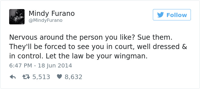 Tweet about dating humor suggesting court as a wingman for nervous encounters.