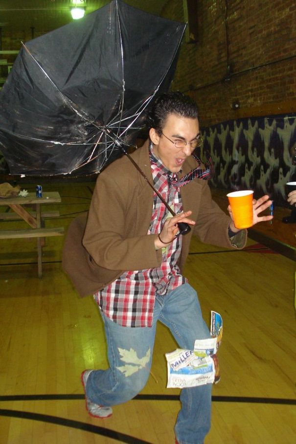 My Friend Went As A Man Trying To Walk Through A Hurricane For Halloween (No Wind Involved)