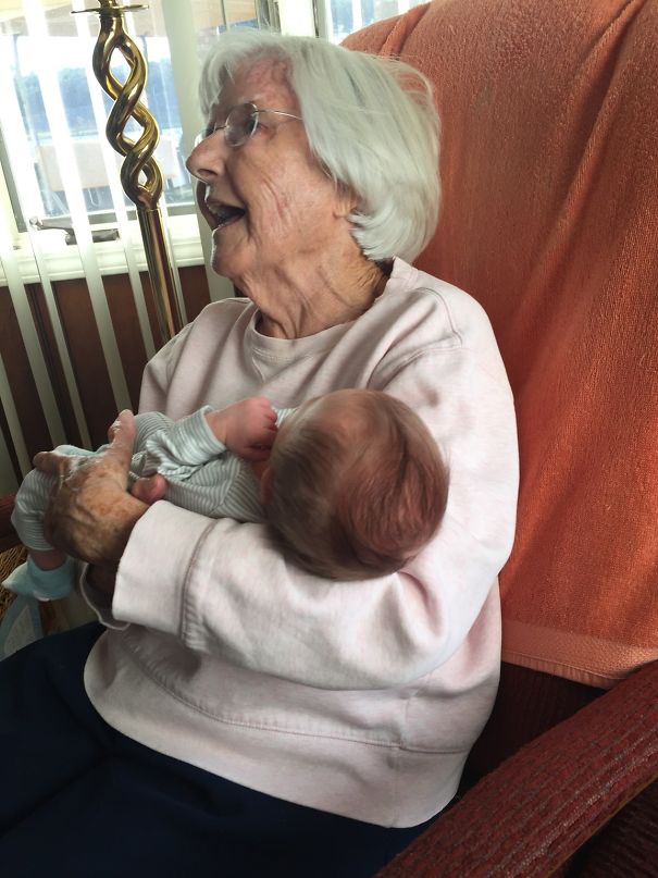 My 93-Year-Old Great Grandma Holding Her Great-Great Grandson For The First Time