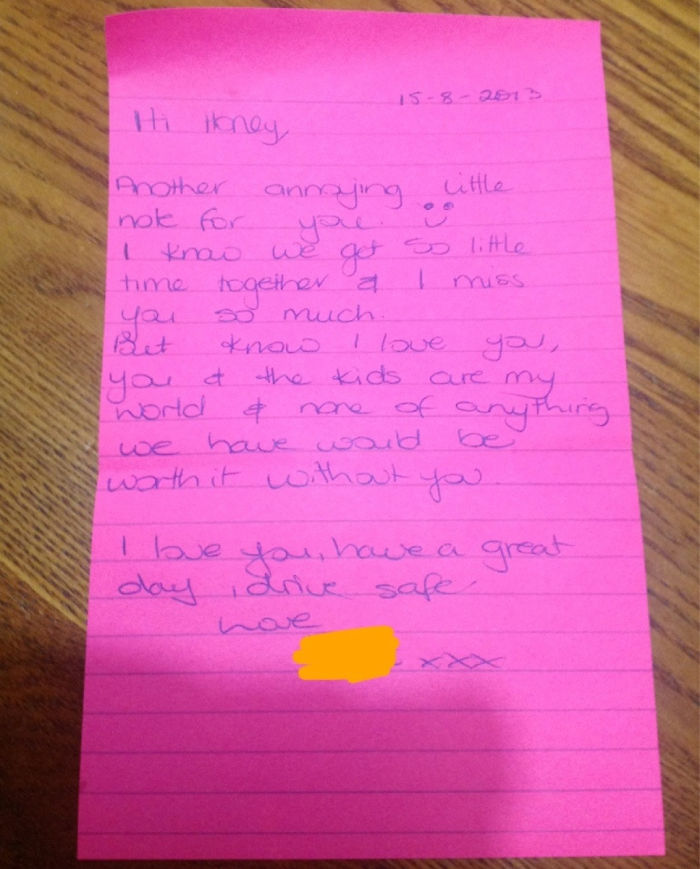 Married For 15 Years With Three Kids. We Don't See Each Other Some Days Because Of Work, So Wife Drops Notes Like This Into My Appointment Book Sometimes. Life Is Good