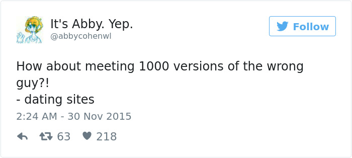 Tweet about dating humor: "How about meeting 1000 versions of the wrong guy?"