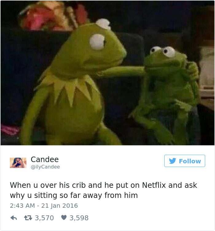 Kermit giving side-eye with arm around another frog, capturing a hilarious tweet about dating.