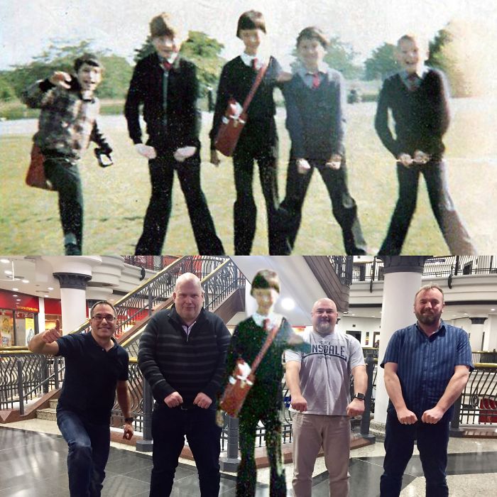 School Boys Aged 11 And Again As Mentioned Aged 48. The One In The Middle Couldn't Make It, So He Was Photoshopped In!