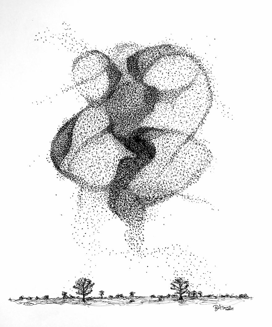 Breathtaking Starling Murmurations Put To Paper Using Scribbles And Dots By Scottish Artist Breathtaking Starling Murmurations Put To Paper Using Scribbles And Dots By Scottish Artist