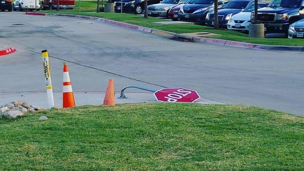 You Know It's Hot In Texas When The Stop Signs Melt...