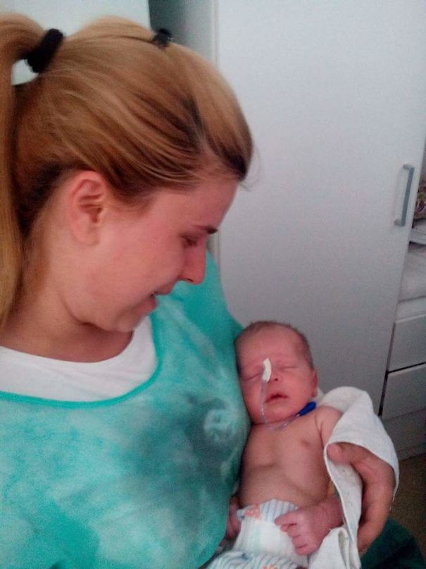 Holding My Son In My Hands For The First Time After Birth, After 21 Days On Mechanical Venventilation Due To 100% Collapsed Lungs And Sepsis Caused By Mas At Birth. This 4kg Hero Fought Hard And He Won! This Moment Is My Definition For Happiness!