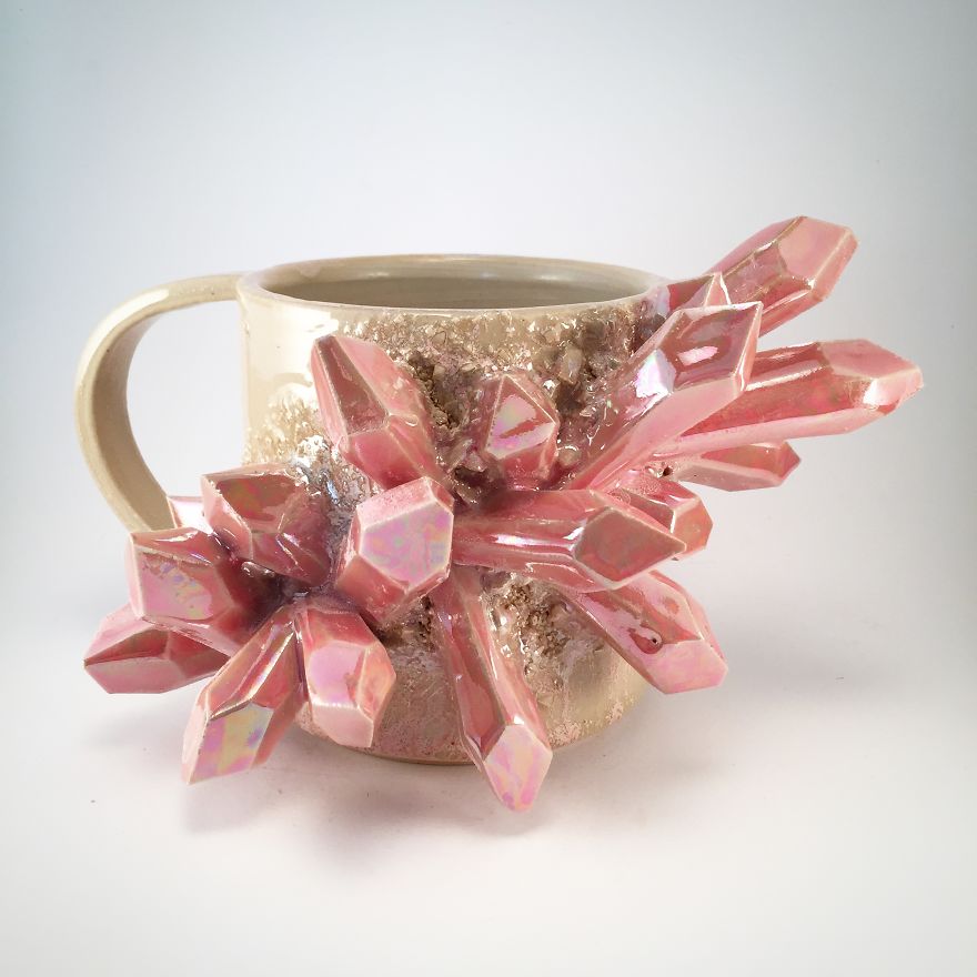I Create Ceramic Pieces With Giant Sculpted Crystals Growing Out Of Them