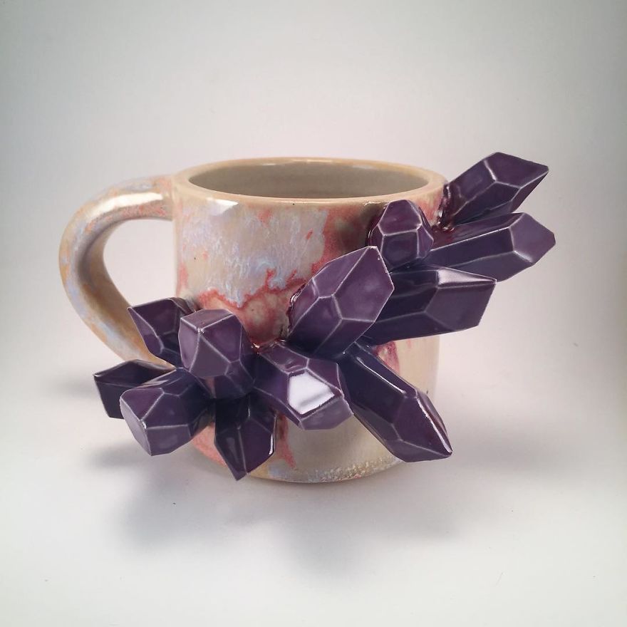 I Create Ceramic Pieces With Giant Sculpted Crystals Growing Out Of Them