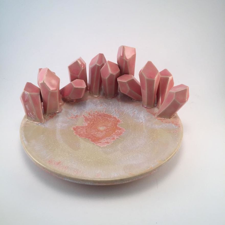 I Create Ceramic Pieces With Giant Sculpted Crystals Growing Out Of Them