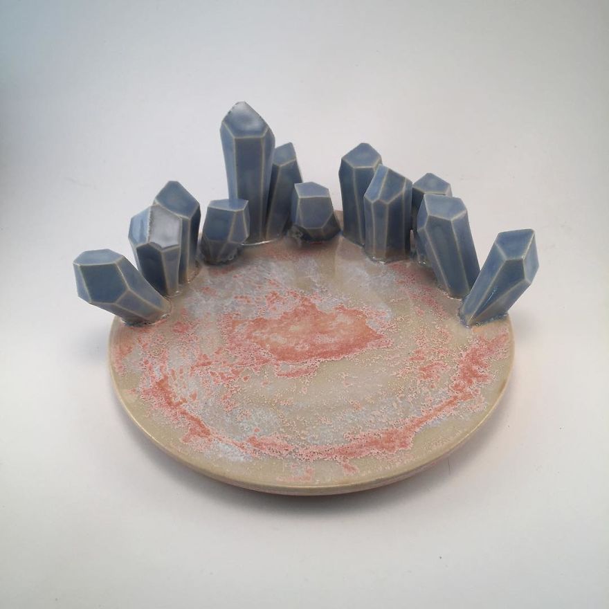 I Create Ceramic Pieces With Giant Sculpted Crystals Growing Out Of Them