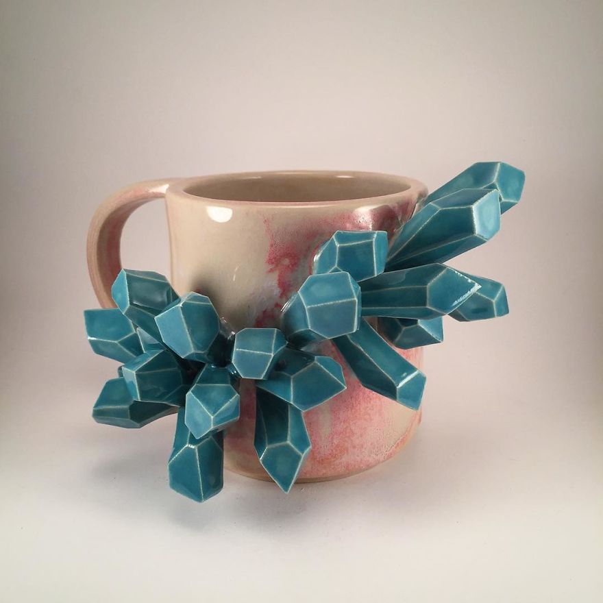 I Create Ceramic Pieces With Giant Sculpted Crystals Growing Out Of Them