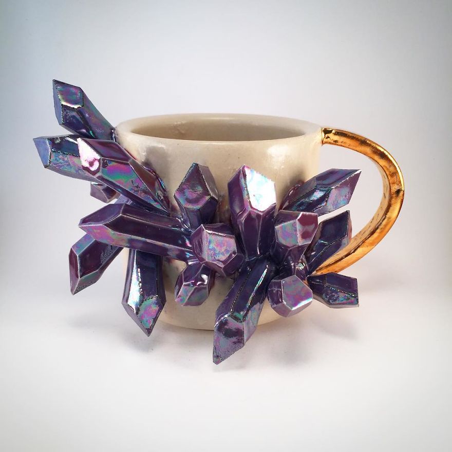 I Create Ceramic Pieces With Giant Sculpted Crystals Growing Out Of Them