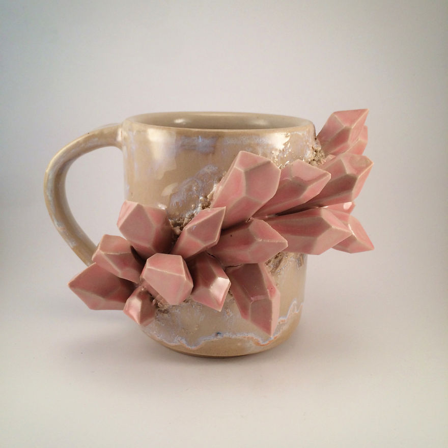 I Create Ceramic Pieces With Giant Sculpted Crystals Growing Out Of Them