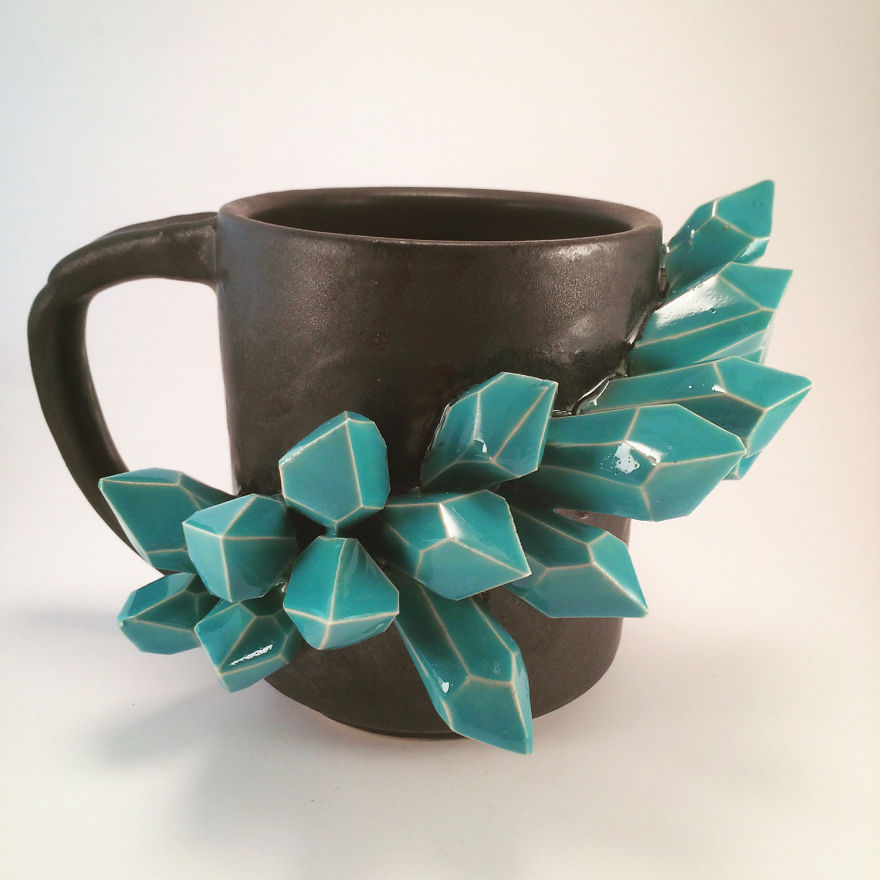I Create Ceramic Pieces With Giant Sculpted Crystals Growing Out Of Them