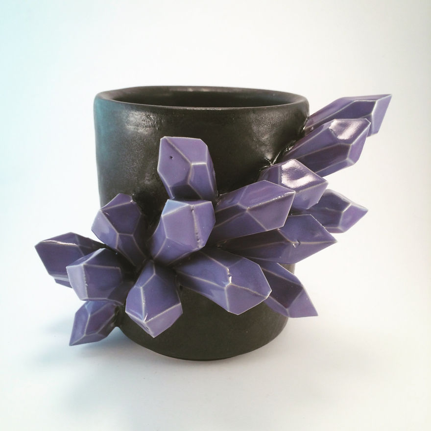I Create Ceramic Pieces With Giant Sculpted Crystals Growing Out Of Them