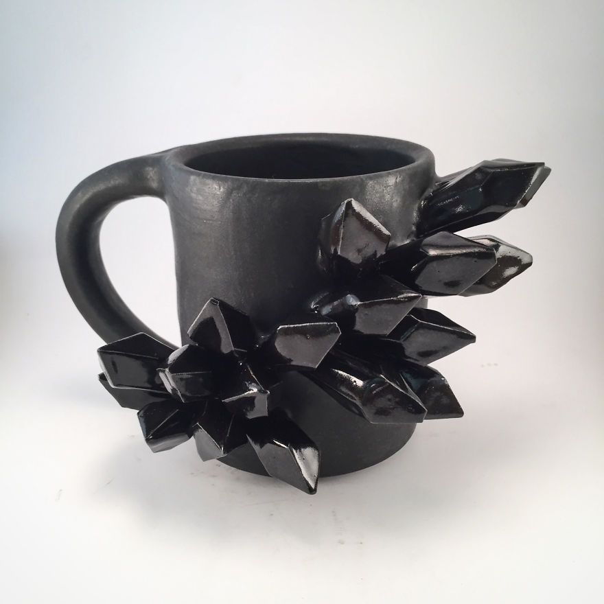 I Create Ceramic Pieces With Giant Sculpted Crystals Growing Out Of Them