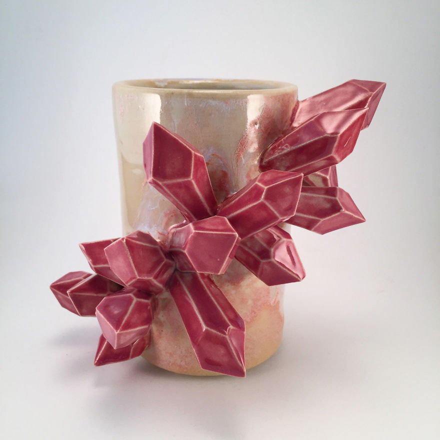I Create Ceramic Pieces With Giant Sculpted Crystals Growing Out Of Them