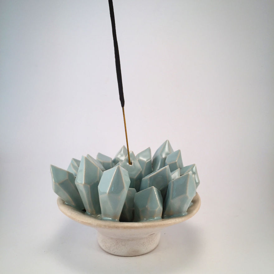 I Create Ceramic Pieces With Giant Sculpted Crystals Growing Out Of Them