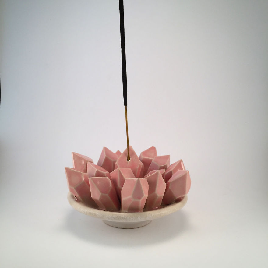 I Create Ceramic Pieces With Giant Sculpted Crystals Growing Out Of Them