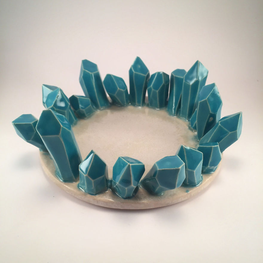 I Create Ceramic Pieces With Giant Sculpted Crystals Growing Out Of Them