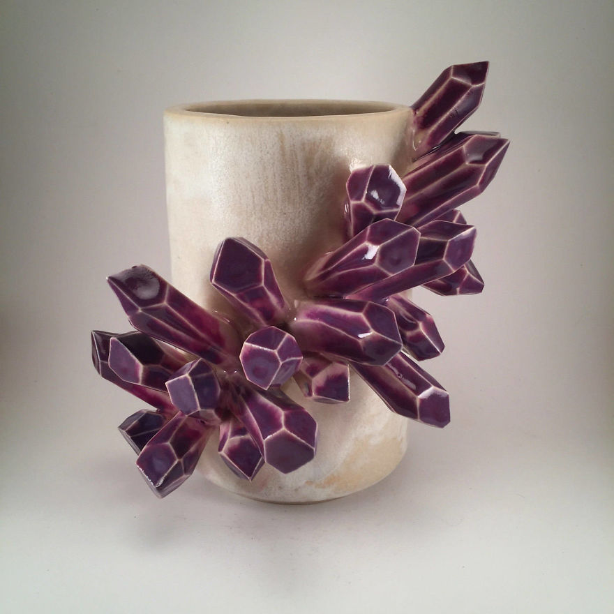I Create Ceramic Pieces With Giant Sculpted Crystals Growing Out Of Them