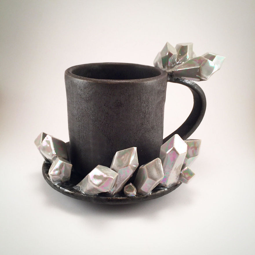 I Create Ceramic Pieces With Giant Sculpted Crystals Growing Out Of Them