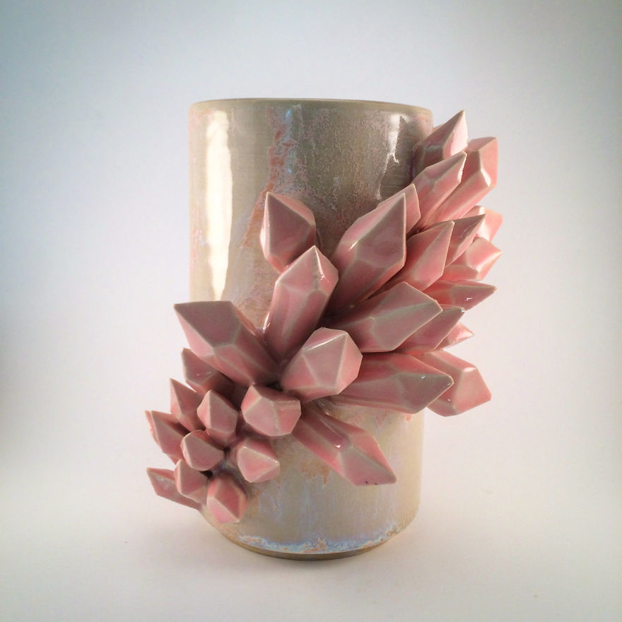 I Create Ceramic Pieces With Giant Sculpted Crystals Growing Out Of Them