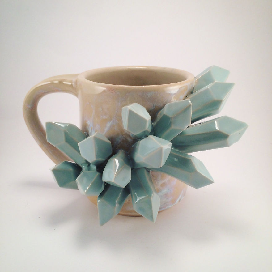 I Create Ceramic Pieces With Giant Sculpted Crystals Growing Out Of Them
