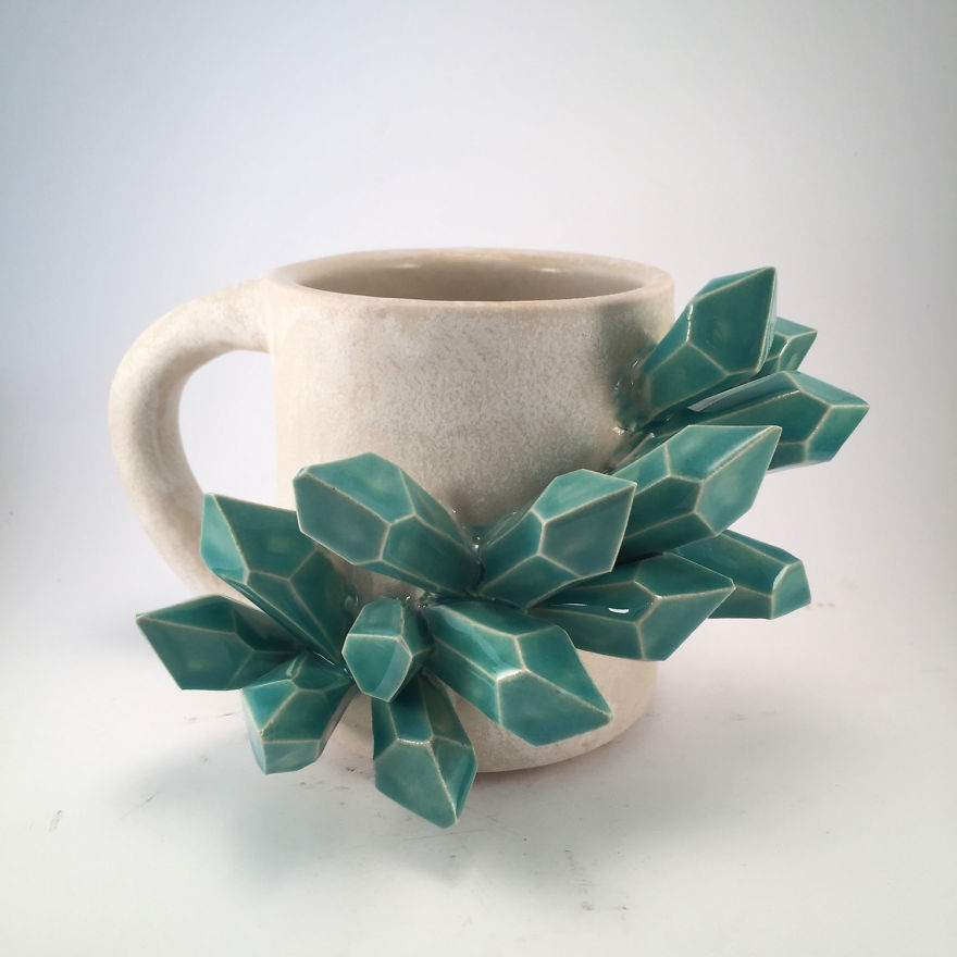 I Create Ceramic Pieces With Giant Sculpted Crystals Growing Out Of Them