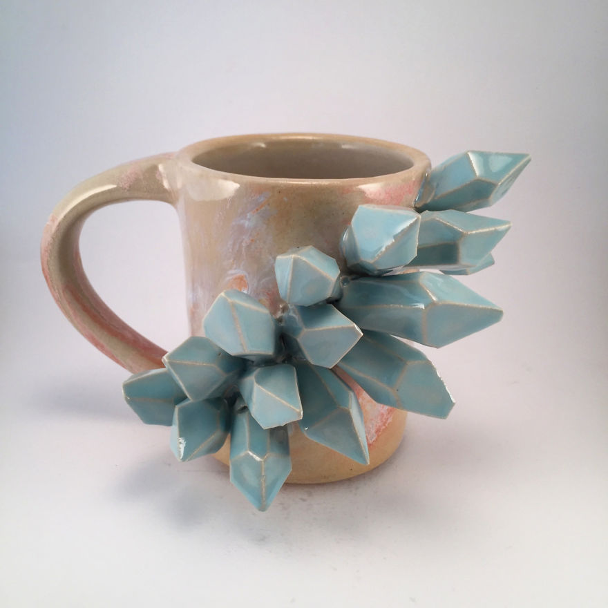 I Create Ceramic Pieces With Giant Sculpted Crystals Growing Out Of Them