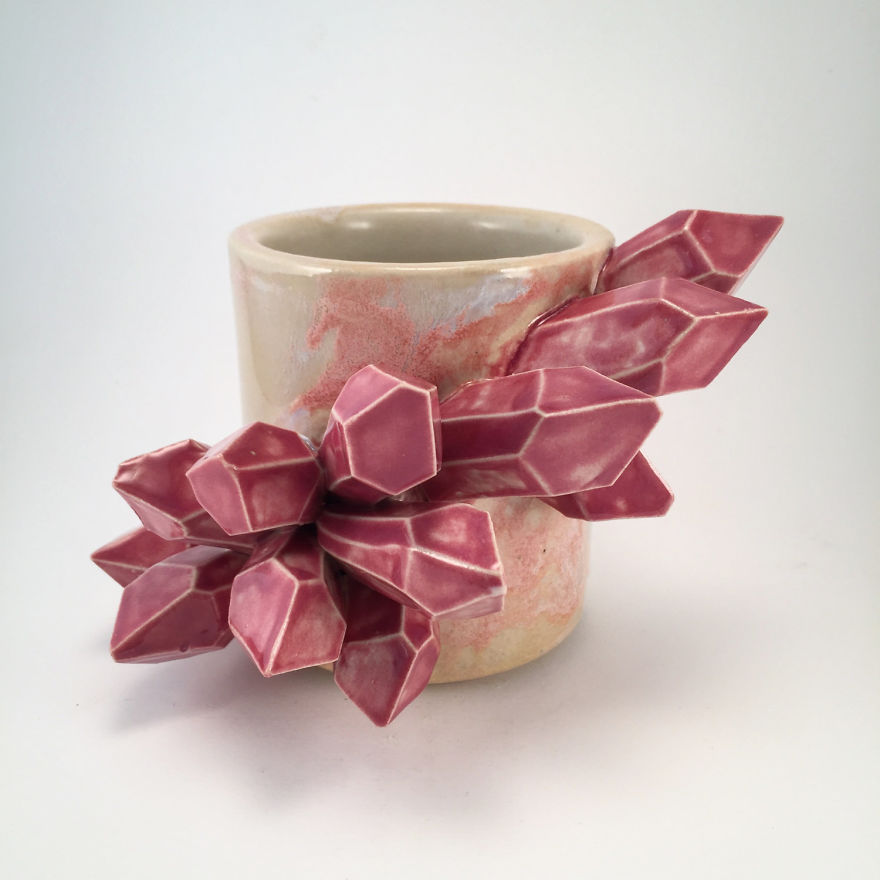I Create Ceramic Pieces With Giant Sculpted Crystals Growing Out Of Them