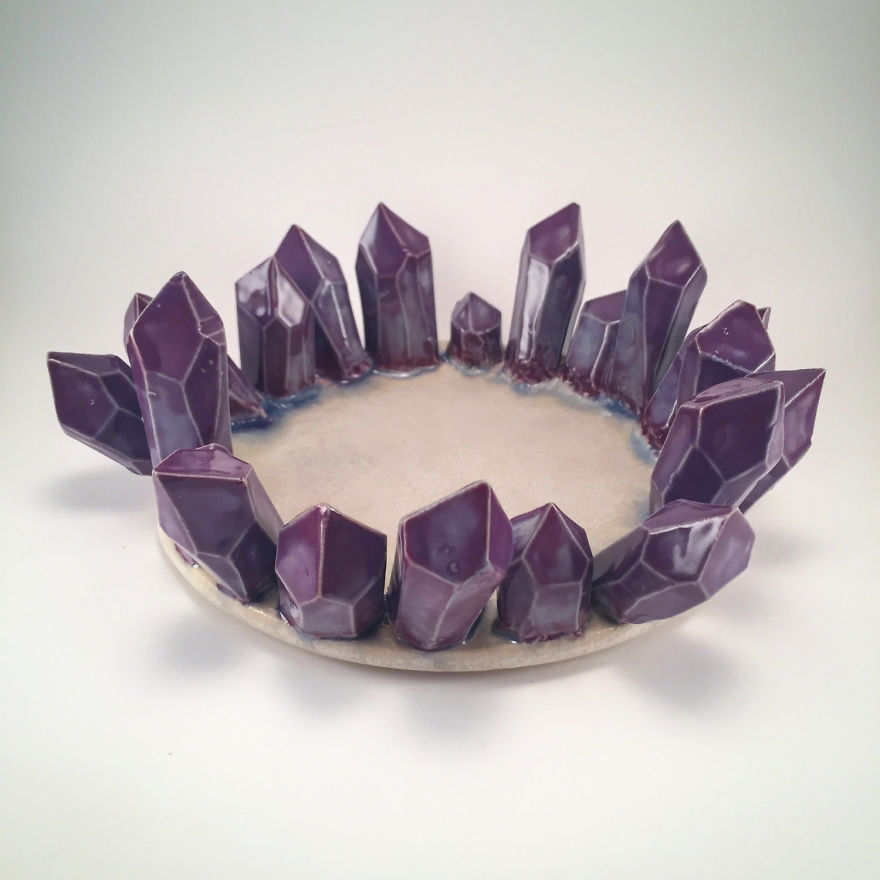 I Create Ceramic Pieces With Giant Sculpted Crystals Growing Out Of Them