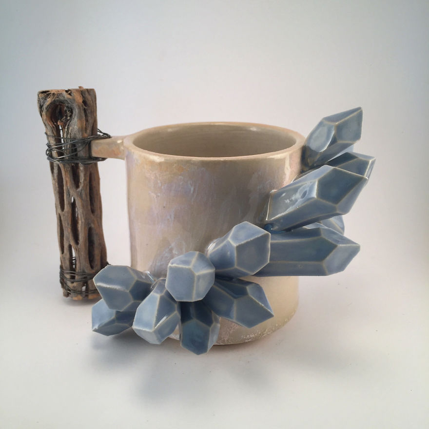 I Create Ceramic Pieces With Giant Sculpted Crystals Growing Out Of Them