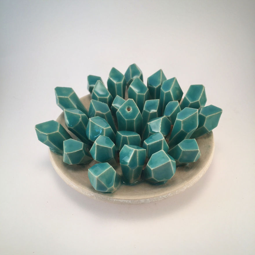 I Create Ceramic Pieces With Giant Sculpted Crystals Growing Out Of Them