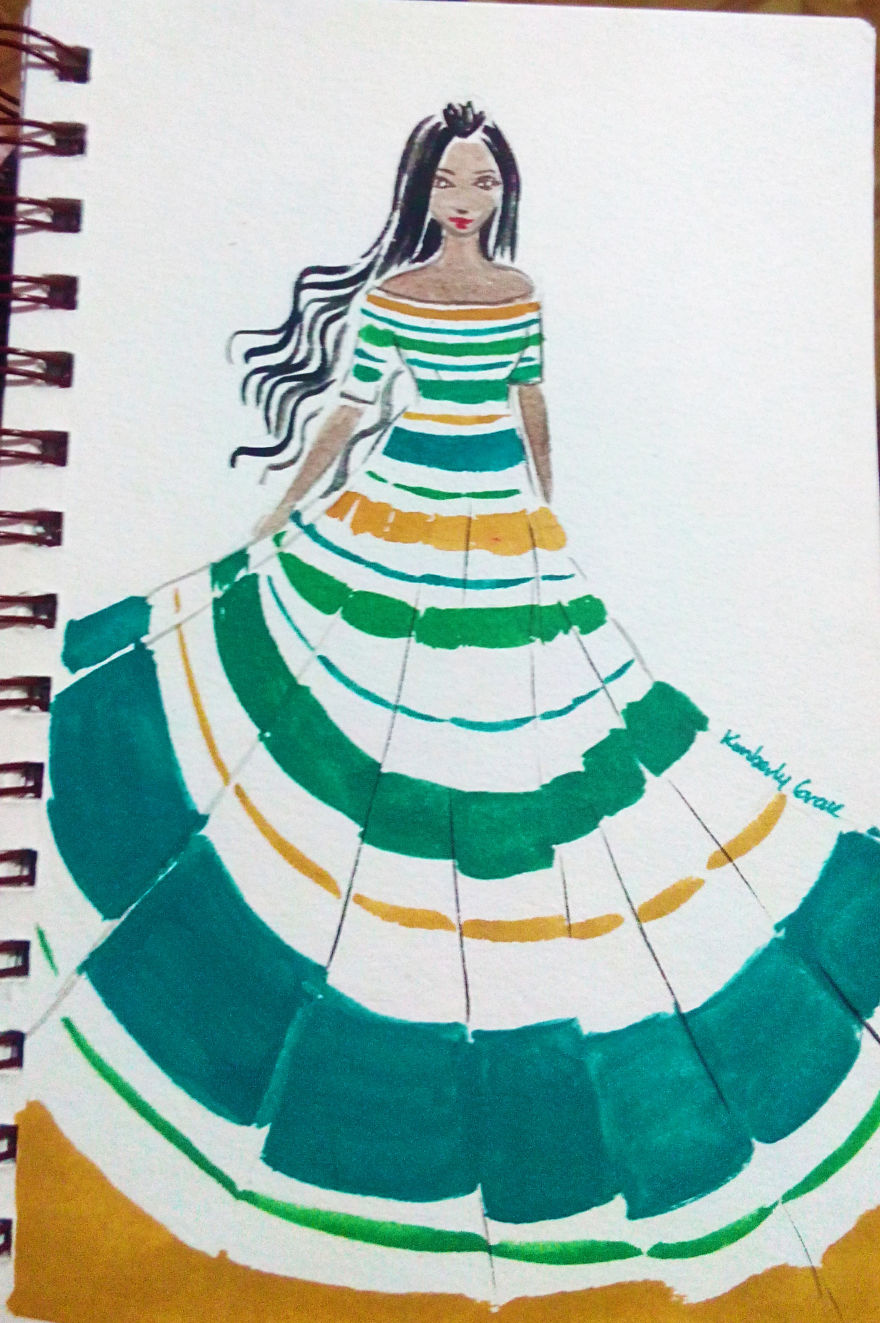 No.18 – Horizontal Stripes In Teal, Gold, Greens