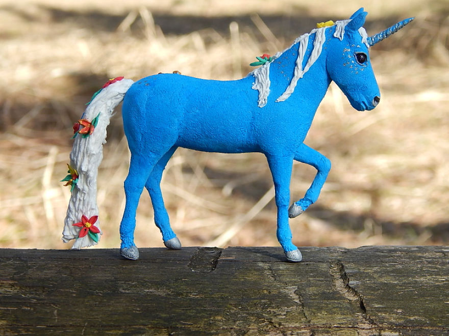 I Made This Blue Unicorn Figurine Out Of Clay