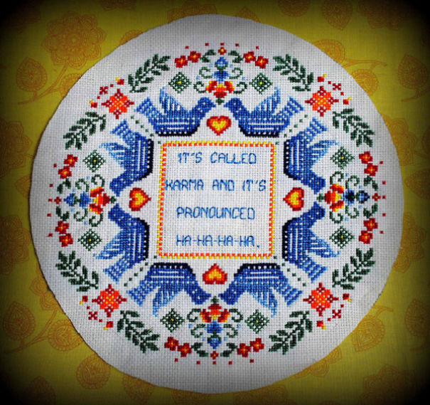 I Subvert Traditional Cross-Stitching To Create Hilarious And Colorful Works Of Art