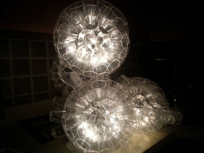 I Created A Lightning Fixture From 100s Of Plastic Shot Glasses I Created A Lightning Fixture From 100s Of Plastic Shot Glasses