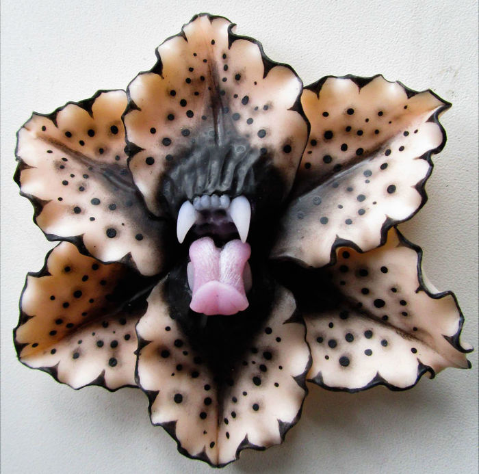 I Make Delicate Carnivorous Flowers (carnifloras Or Fleeth) Using Polymer Clay And Natural Gems