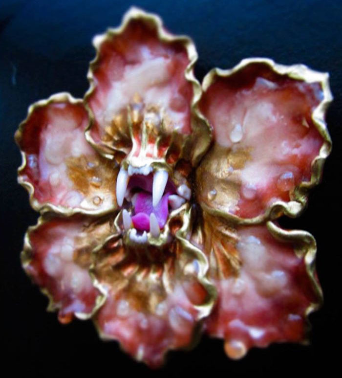I Make Delicate Carnivorous Flowers (carnifloras Or Fleeth) Using Polymer Clay And Natural Gems