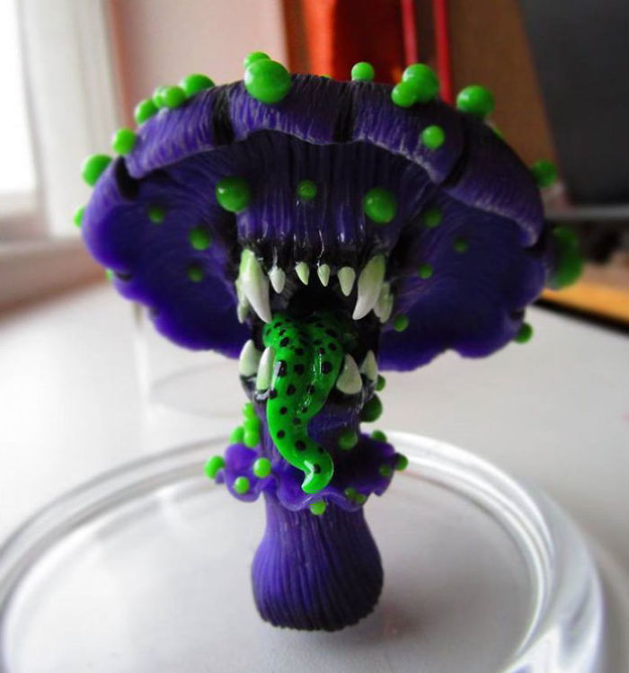 I Make Delicate Carnivorous Flowers (carnifloras Or Fleeth) Using Polymer Clay And Natural Gems