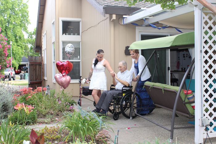 Wedding In The Back Yard So Grandpa Could Be There To Give Granddaughter Away..