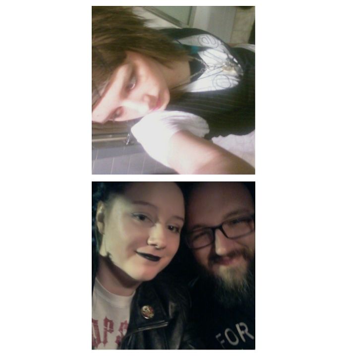 Me Sophomore Year Wanna Be Scene Kid Vs Me Married And Pregnant With Our First Child. Married A Biker And This Is Us At A Heavy Metal Concert.