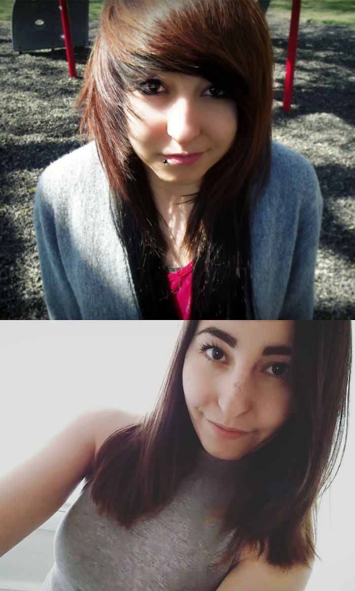 Top: 17 Year Old Me In 2011/2012 As A Strange Scene Kid In High School. Bottom: 22 Year Old Me In 2017 Still Jamming To Metal.