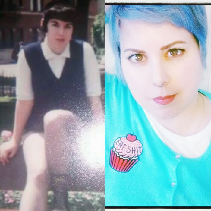 18 Year Old Me Vs 38 Year Old Me. I Guess The Rebellion Never Quite Left, I Just Have Better Eyebrows. 🖕